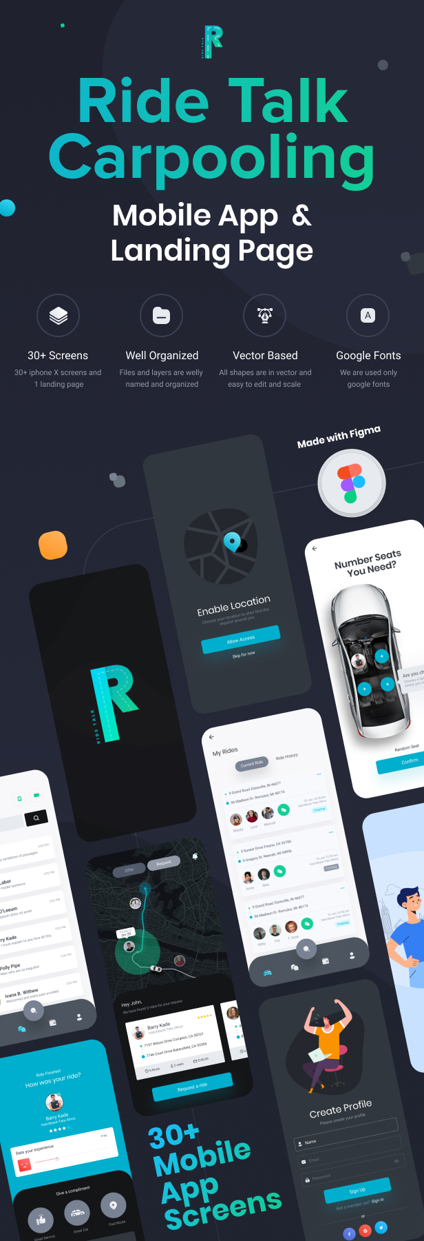 RideTalk | A Carpooling Mobile App and Landing Page Figma Template - 2