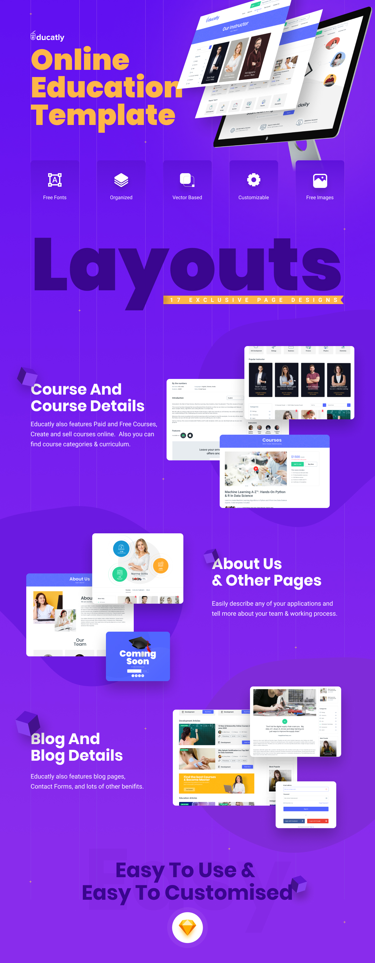 Educatly | E-Learning Website Sketch Template - 1