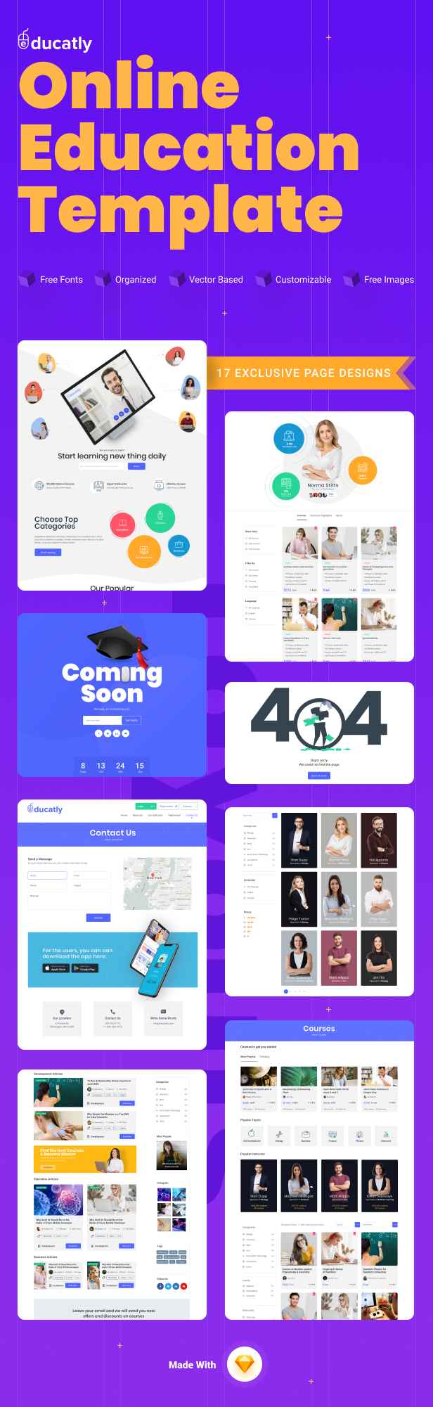 Educatly | E-Learning Website Sketch Template - 2